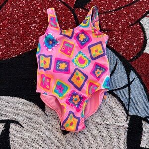 VINTAGE PACIFIC CONNECTION PINK PATCHWORK FLOWER BOW BATHING SUIT SIZE 3T